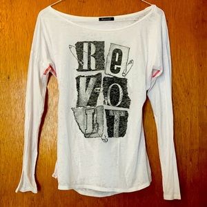White “Revolt” long sleeve graphic T - backless